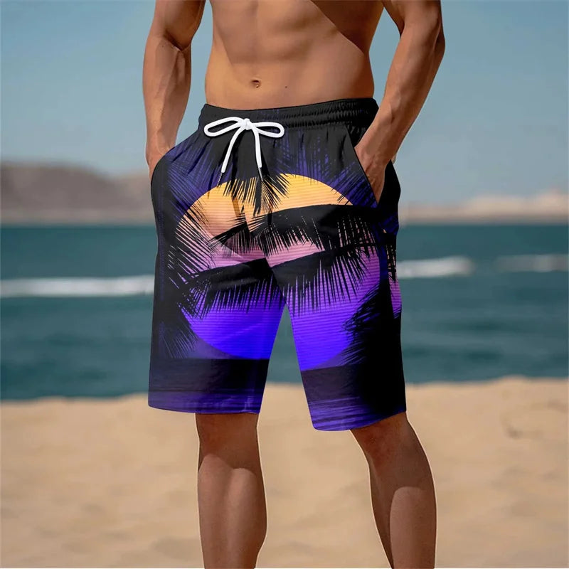 Short de bain tropical coucher de soleil fluo