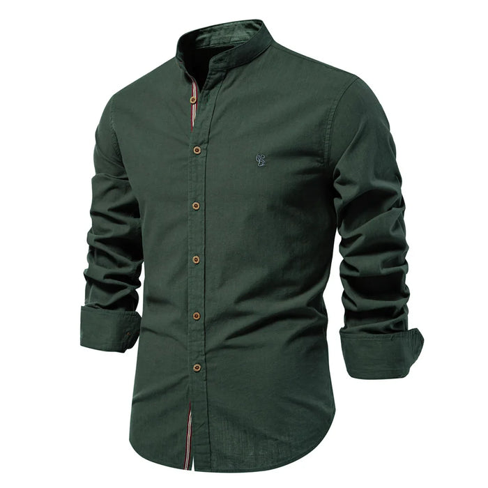 Chemise col mao ajustée – manches longues et boutonnière contrastée