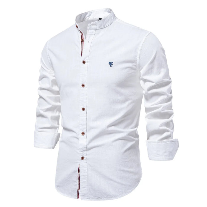 Chemise col mao ajustée – manches longues et boutonnière contrastée