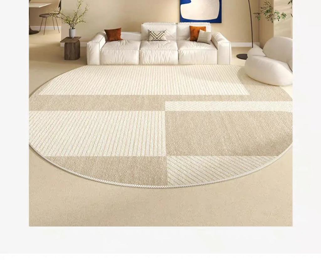 Grand tapis rond d’été antitache pour salon et chambre – Uni, résistant à la saleté