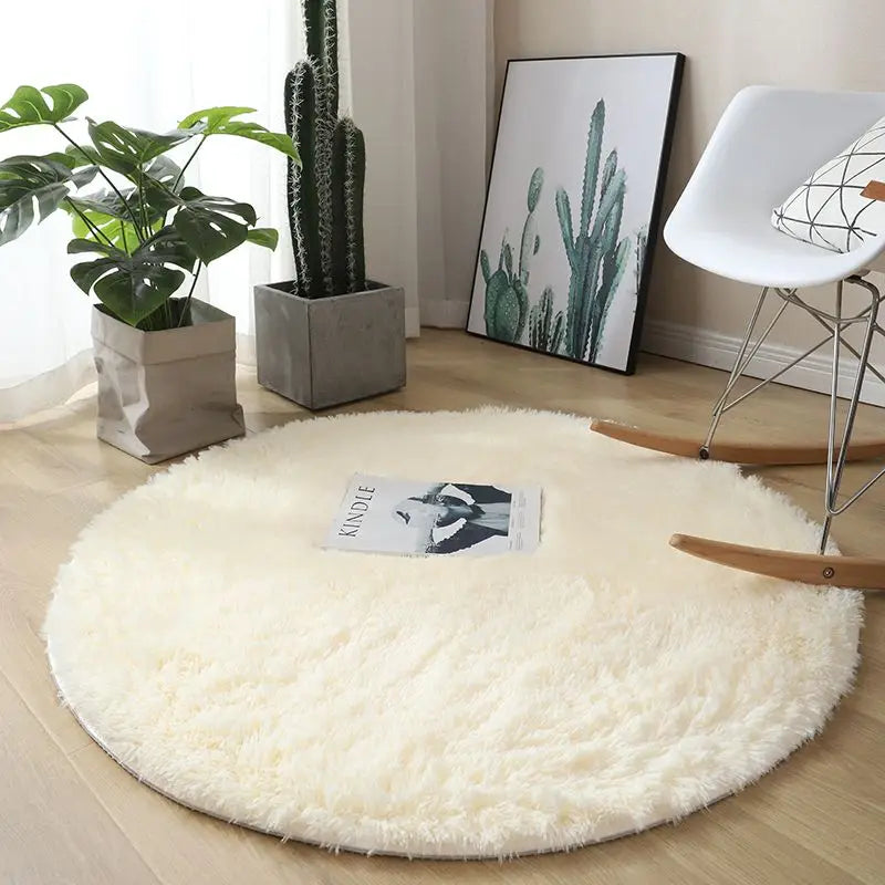 Tapis rond en peluche ultra doux – Moelleux, antidérapant, décor salon / chambre enfant