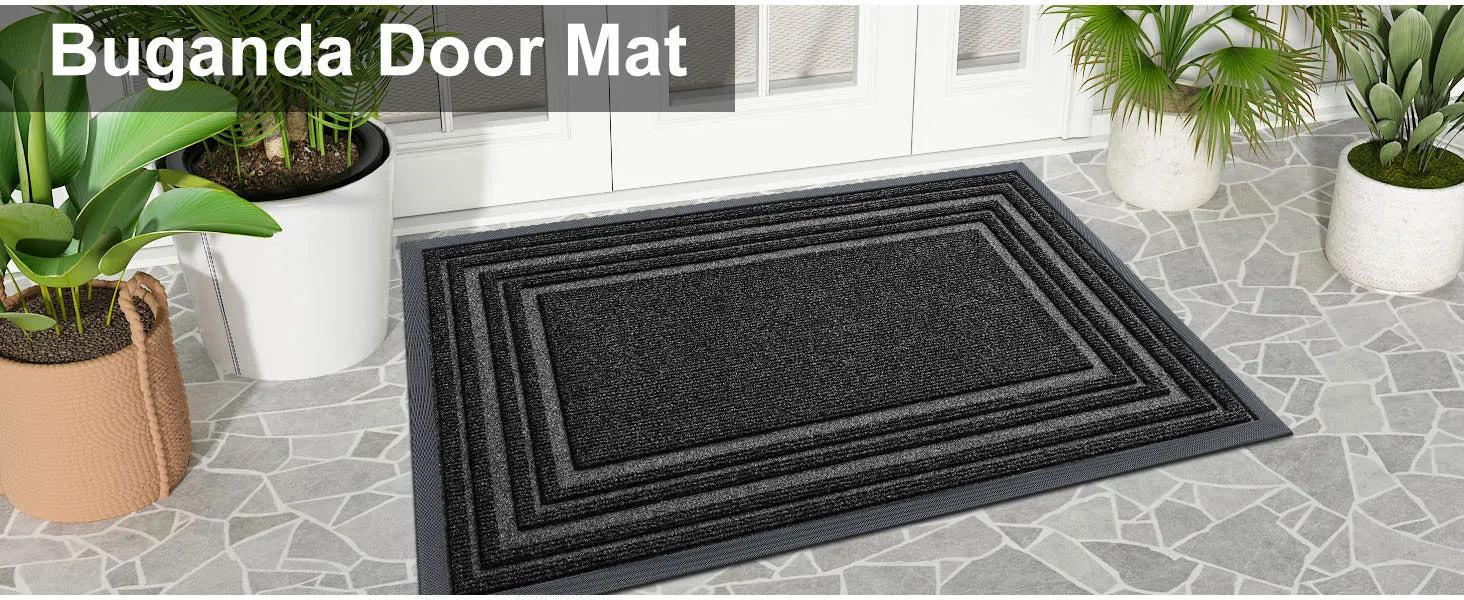 Tapis d’entrée en caoutchouc naturel antisalissures, profil bas, décor maison moderne