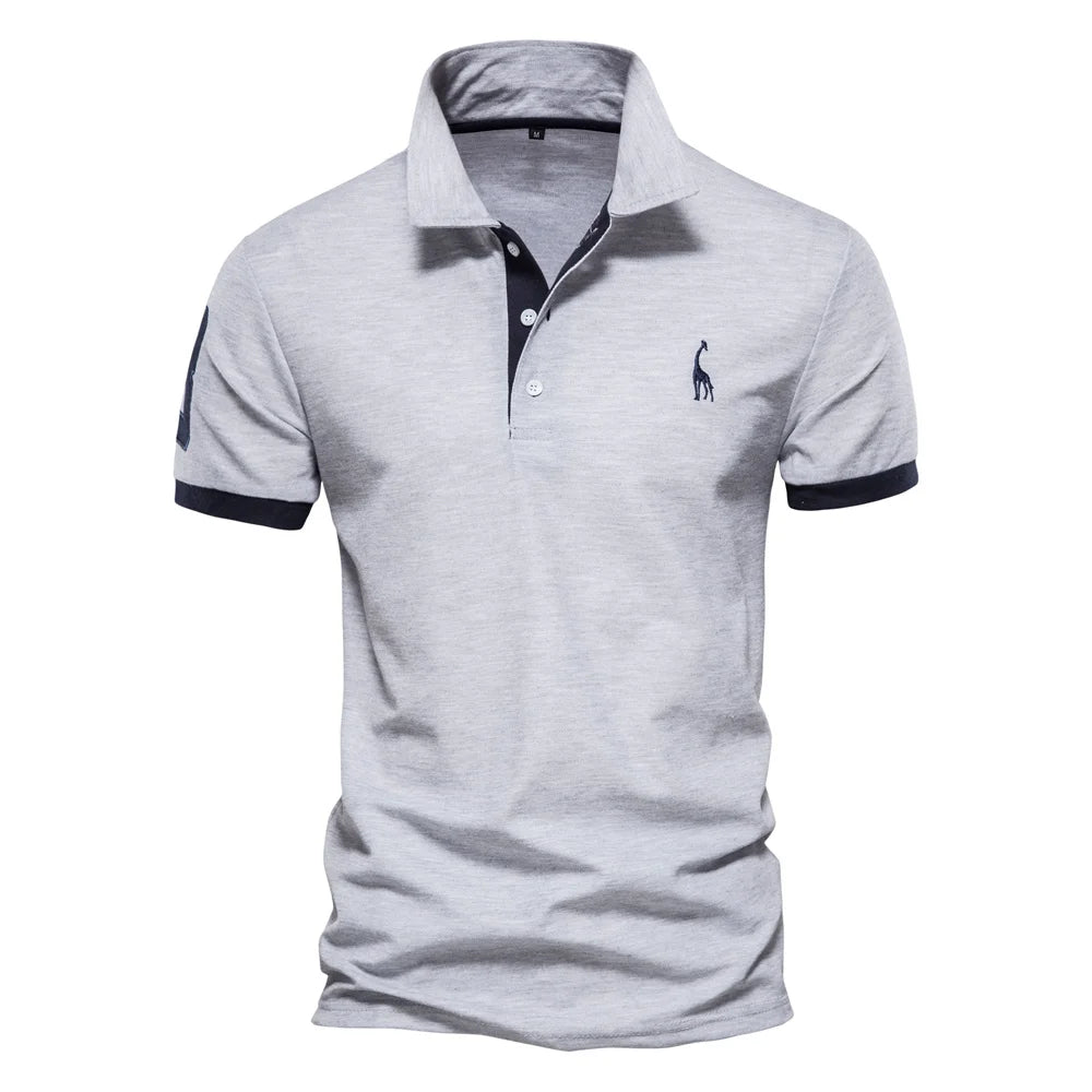 Polo slim fit décontracté – couleur unie, col classique, AIOPESON brodé, coton
