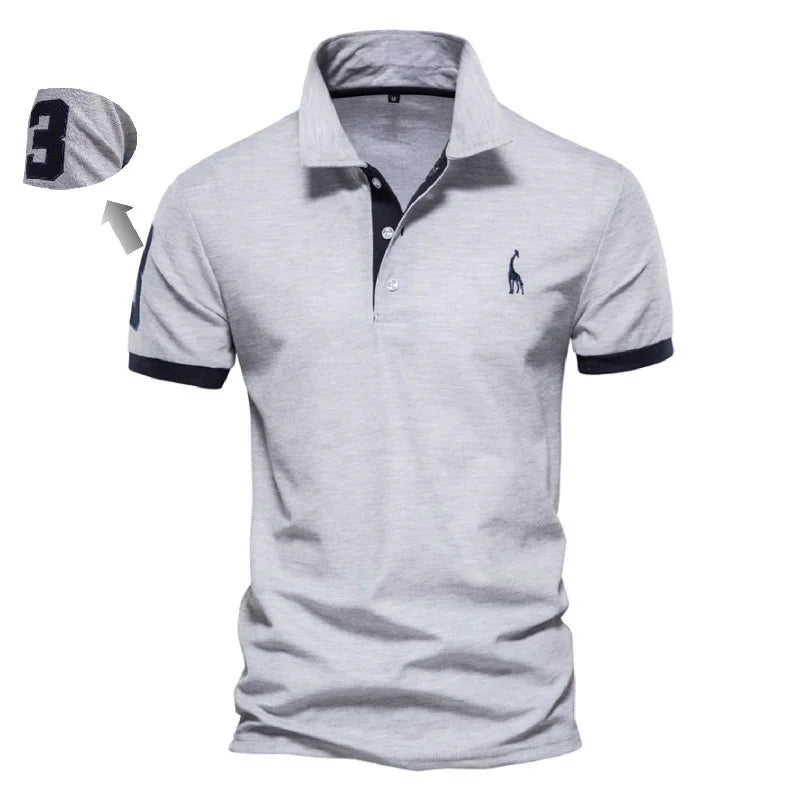 Polo slim fit décontracté – couleur unie, col classique, AIOPESON brodé, coton