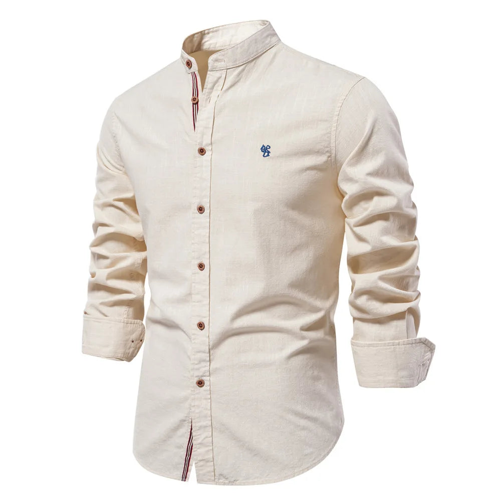 Chemise col mao ajustée – manches longues et boutonnière contrastée