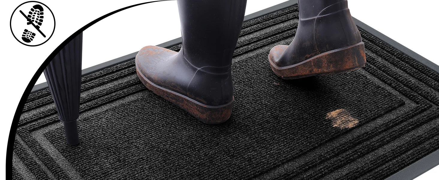 Tapis d’entrée en caoutchouc naturel antisalissures, profil bas, décor maison moderne