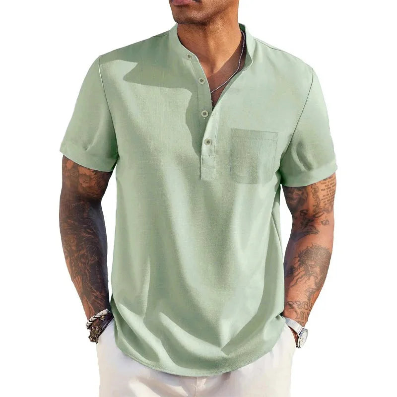 Chemise col mao manches courtes été