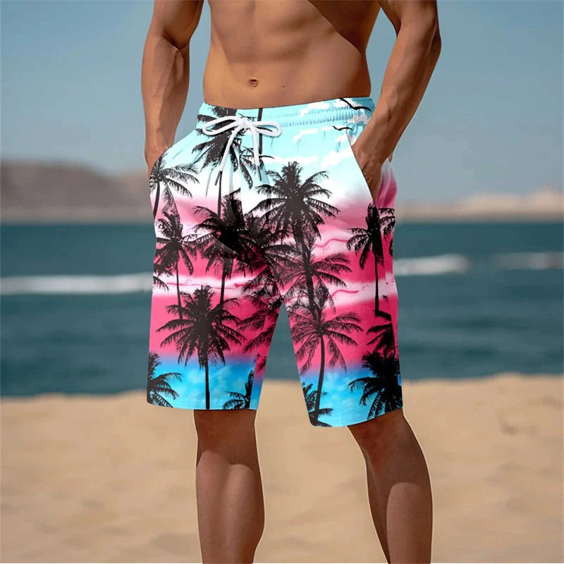 Short de bain tropical coucher de soleil fluo