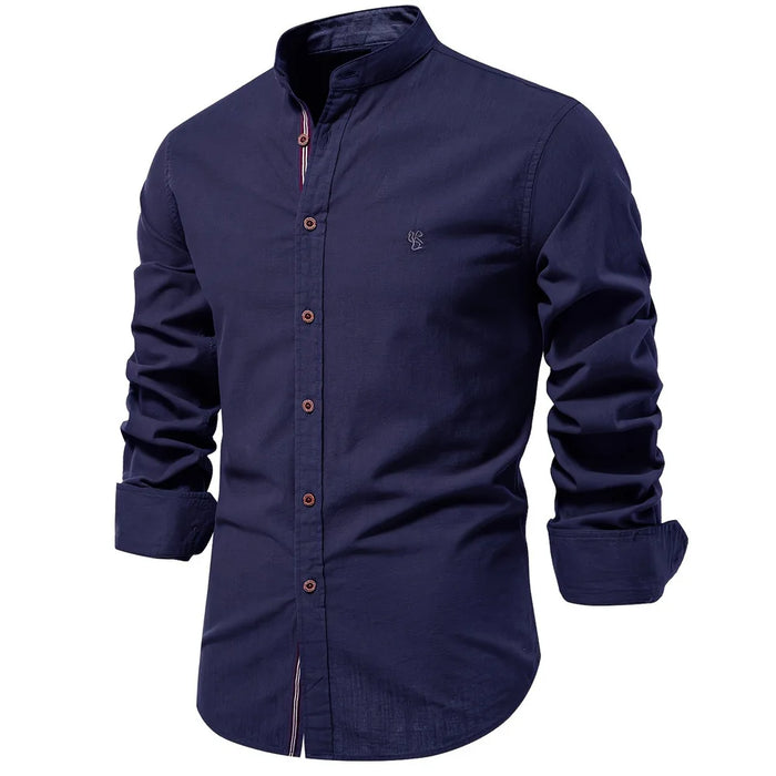 Chemise col mao ajustée – manches longues et boutonnière contrastée