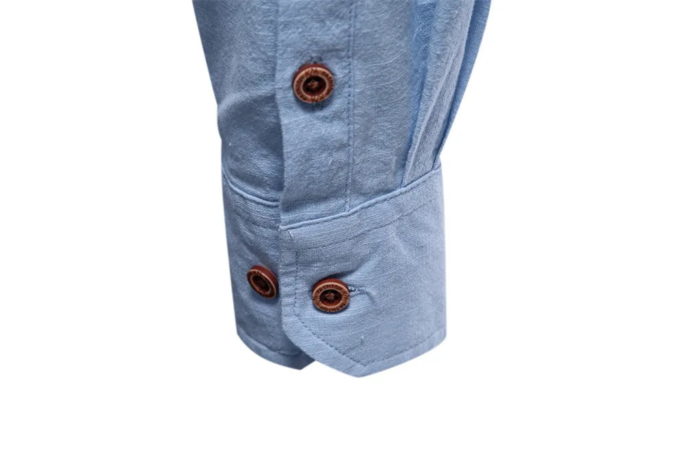 Chemise col mao ajustée – manches longues et boutonnière contrastée