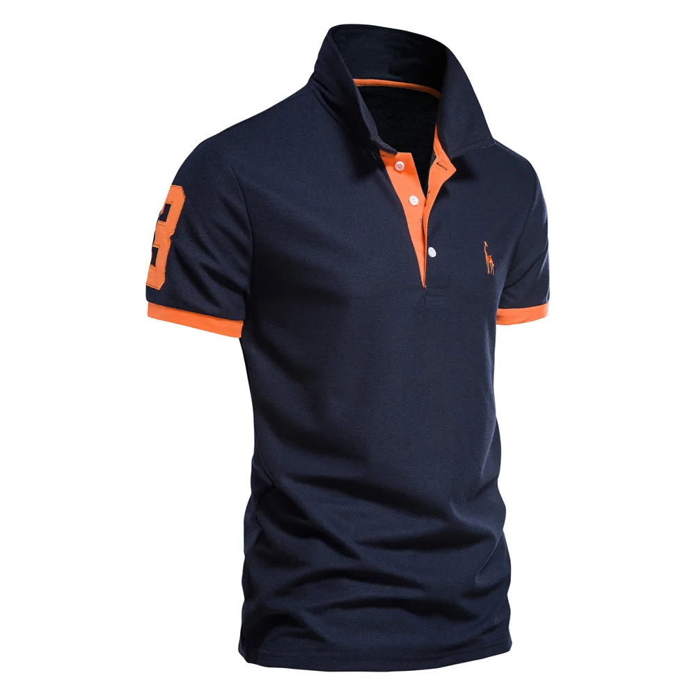 Polo slim fit décontracté – couleur unie, col classique, AIOPESON brodé, coton