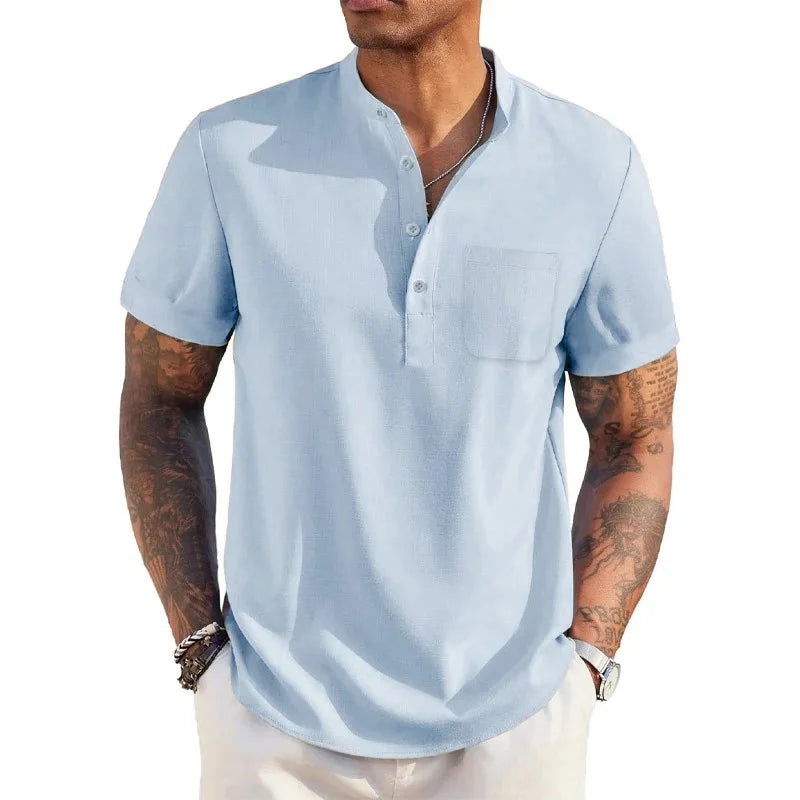 Chemise col mao manches courtes été