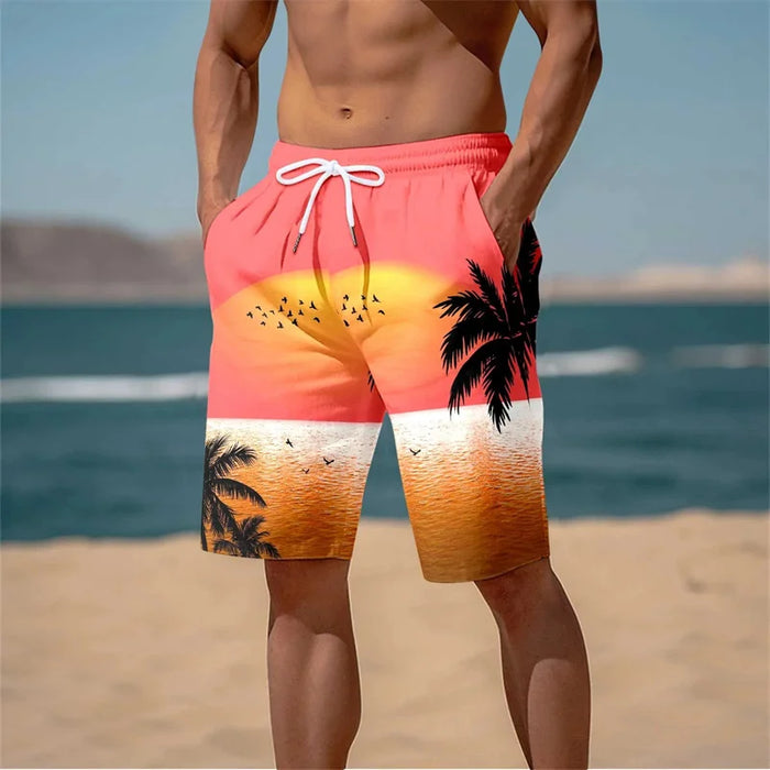 Short de bain tropical coucher de soleil fluo