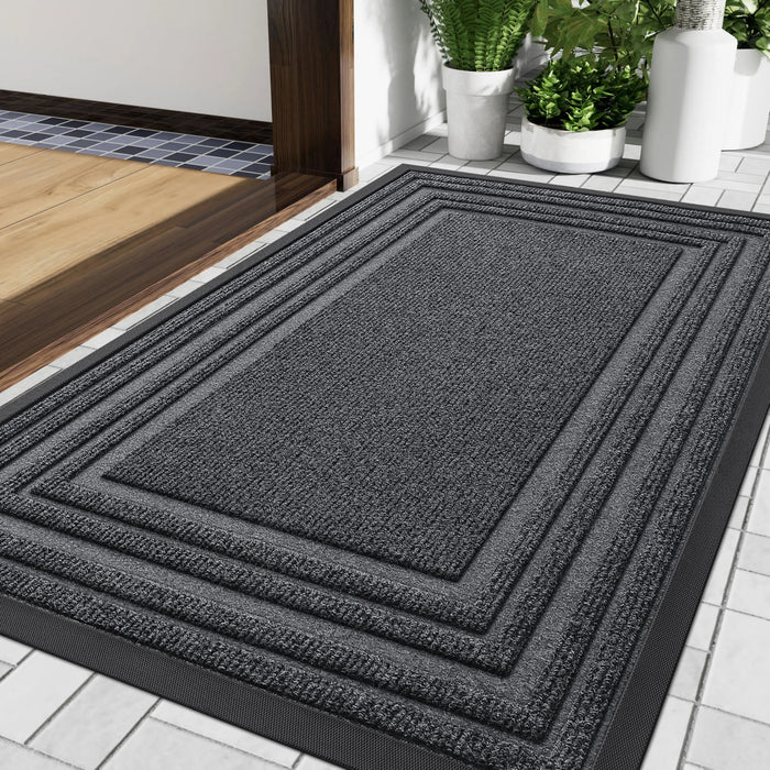 Tapis d’entrée en caoutchouc naturel antisalissures, profil bas, décor maison moderne