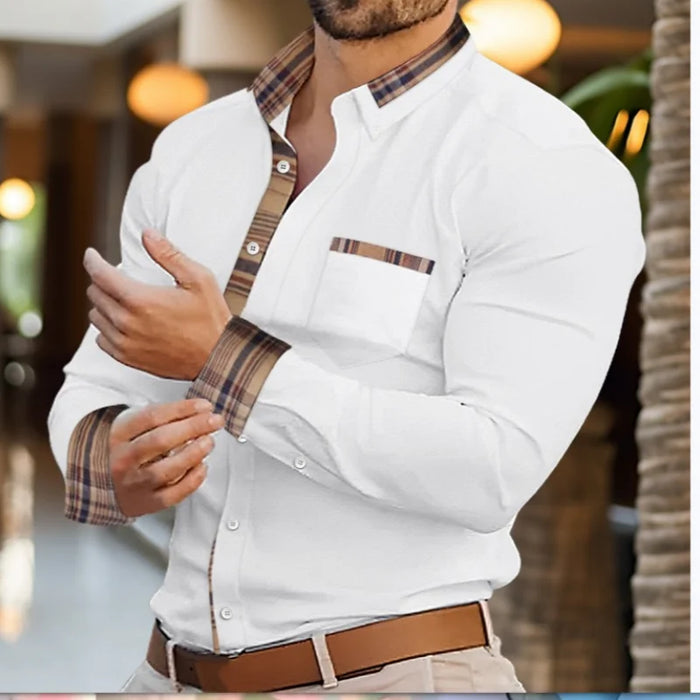 Chemise à revers en coton ramie – détails à carreaux et coupe ajustée