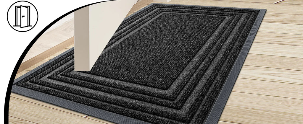 Tapis d’entrée en caoutchouc naturel antisalissures, profil bas, décor maison moderne