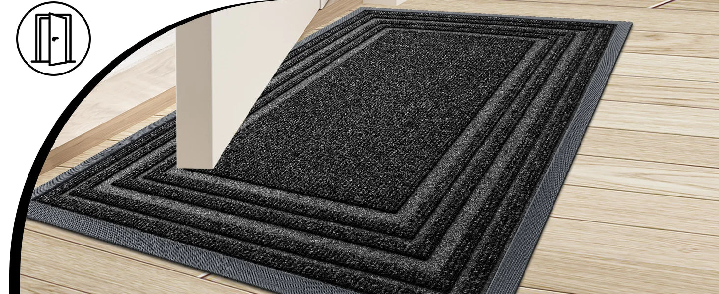 Tapis d’entrée en caoutchouc naturel antisalissures, profil bas, décor maison moderne