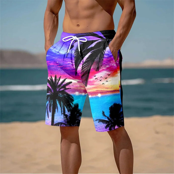 Short de bain tropical coucher de soleil fluo
