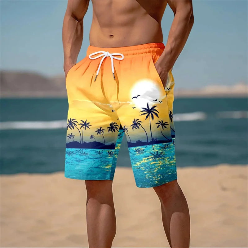 Short de bain tropical coucher de soleil fluo