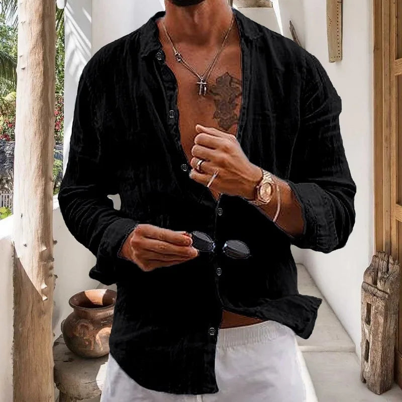 Chemise en lin à manches longues décontractée été